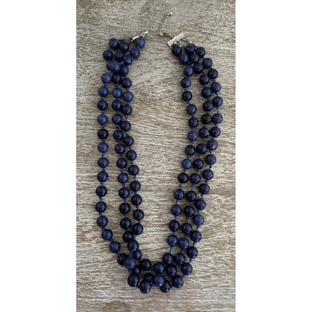 Womens Triple Strand Layered Blue Beaded Necklace Statement Round Beads Boho